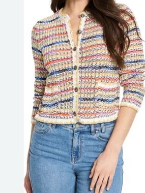 NIC+ZOE Multicolor Striped Tweed Cardigan - Yellow Trim